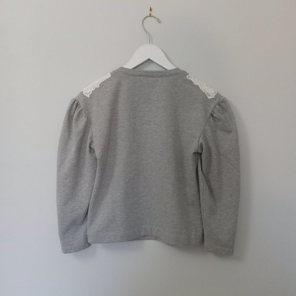 REBECCA TAYLOR (xs) LACE INSET cotton Sweatshirt Heather grey - Picture 3 of 12